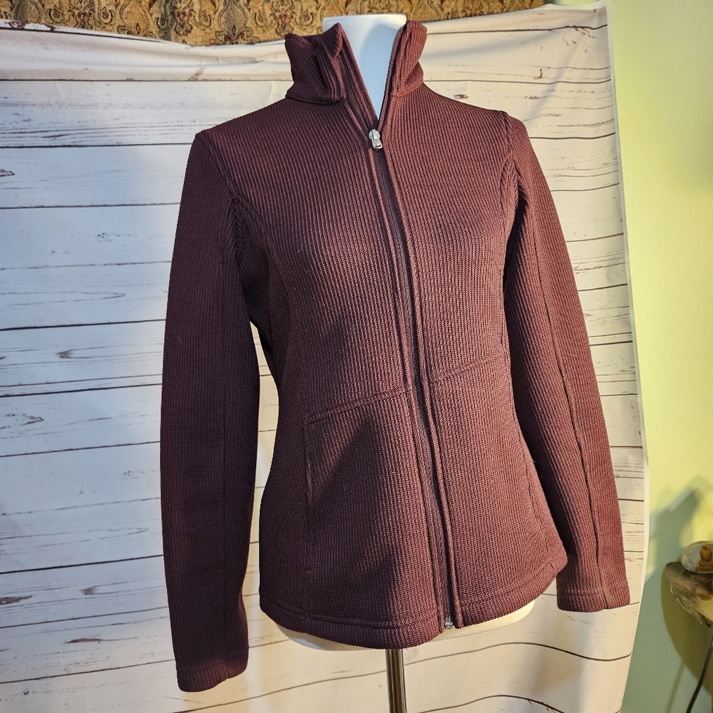 Spyder Womens Full Zip Waffle Knit Fleece Lined Jacket Burgundy Maroon Size M